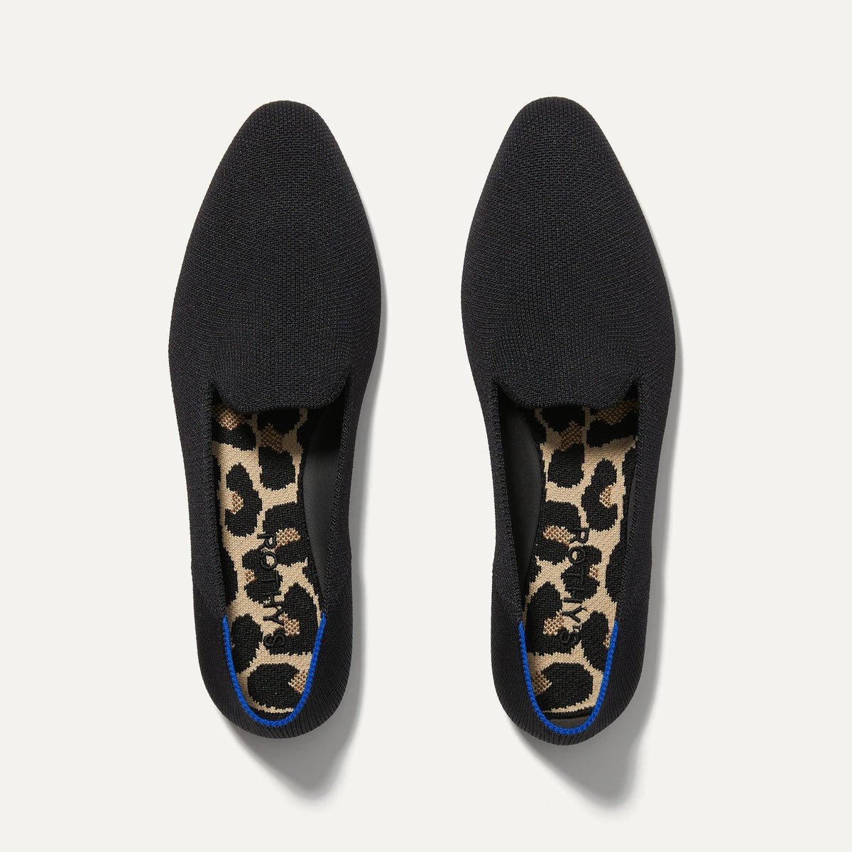 The Almond Loafer in Black shown from the top. 