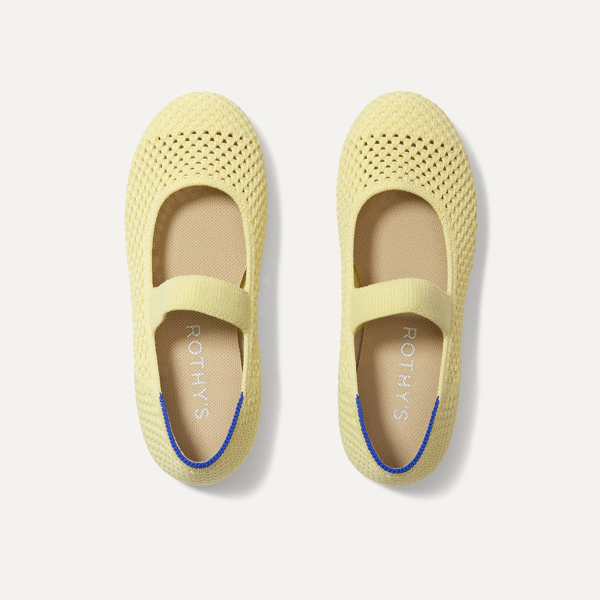 The Kids Mary Jane in Lemonade Open-Knit shown from the top.