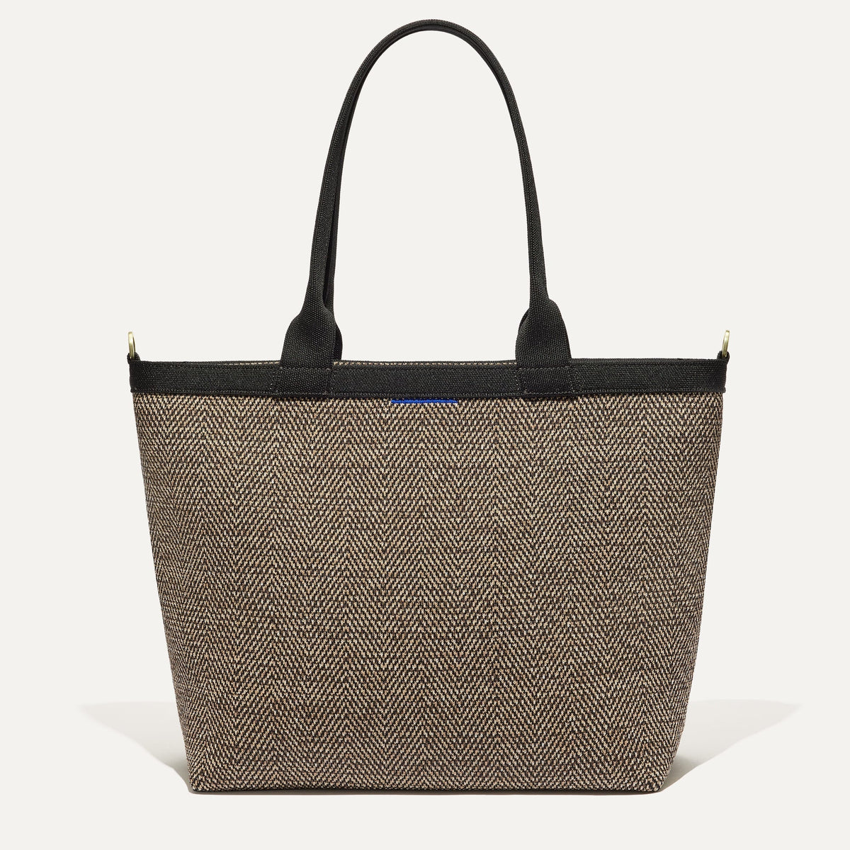 PDP |The Lightweight Zip Tote in Cacao Herringbone shown from the front.