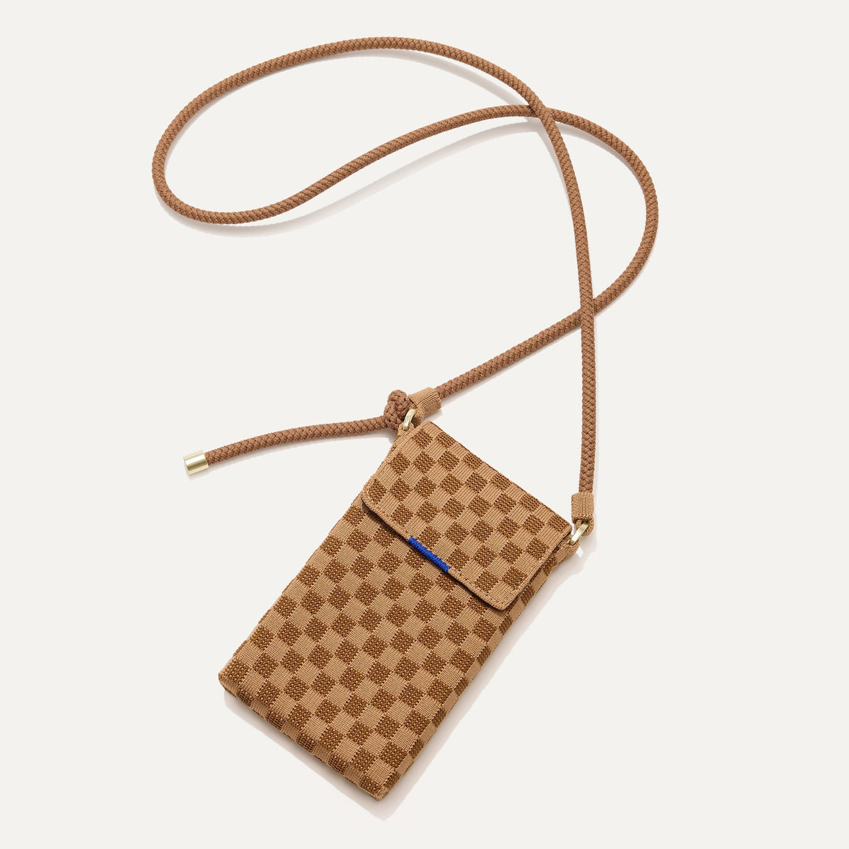 The Phone Crossbody in Hazelnut shown from above.