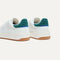 Close up of the heel of The Men's Court Sneaker in Turf, with Rothy's signature blue halo. 