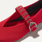 Top view of the square toe and V-shaped vamp of The Max Buckle Mary Jane in Cherry.