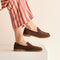 hover | Model wearing The Penny Loafer in Cinnamon Raffia-Knit. 