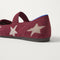 Close up of the heel of The Kids Mary Jane in ReVelvet™ Metallic Twinkleberry.