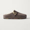 side | The Teddy Buckle Clog in Porcini shown from the side.