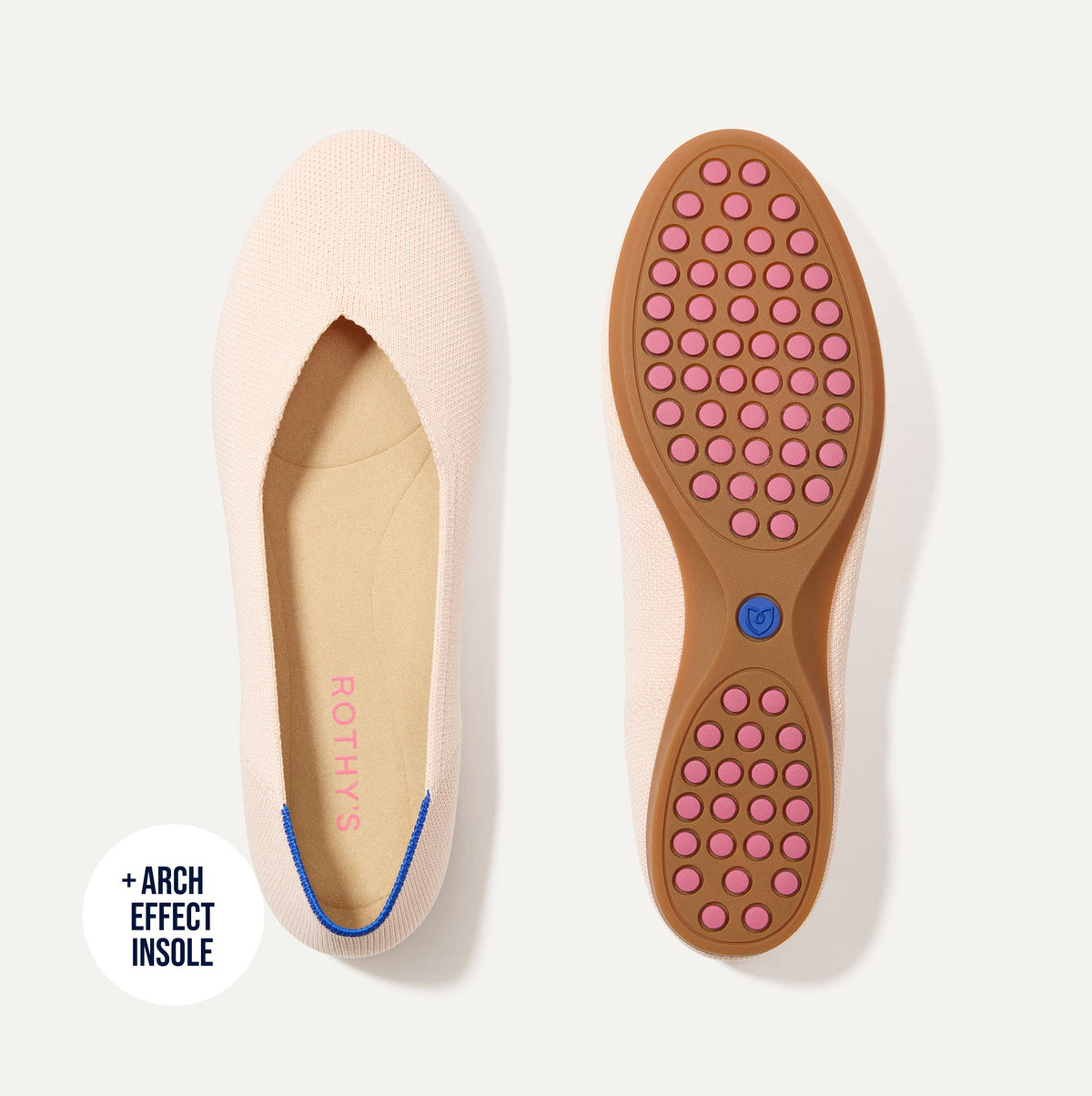 PDP |The Daily Flat in Bubbly Pink shown from the top with one shoe showing the outsole. 