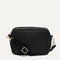 PDP |The Crossbody Camera Bag in  Black Licorice Open-Knit, shown from the front. 