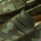 Close up of the toe and vamp of The Men's Driver in Forest Camo. 