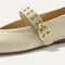 Top view of the square toe and V-shaped vamp of The Max Buckle Mary Jane in Cream Woven.