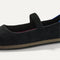 macro | The vamp and top strap of The Cruiser Mary Jane in ReVelvet Black. 