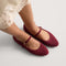 hover | Model wearing The Almond Mary Jane in ReVelvet Cabernet. 