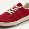 Overlay::Stretchy, No-Tie Laces | Alt:: Close up of the vamp and laces of The Kids Stretch Sneaker in Firecracker.